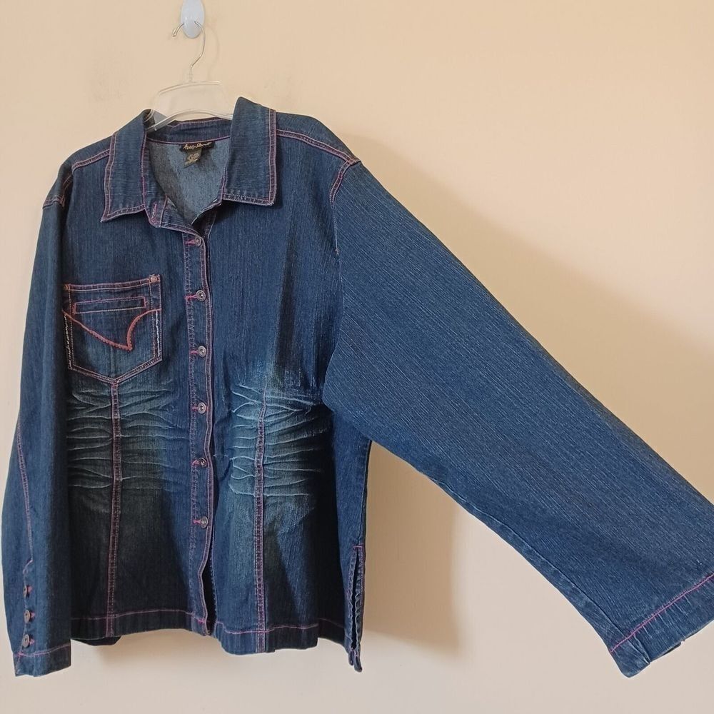 Jean Jacket Sz 22W Western Cowgirl Rodeo Contrast Stitch Stretch Ashley Stewart - Picture 4 of 7